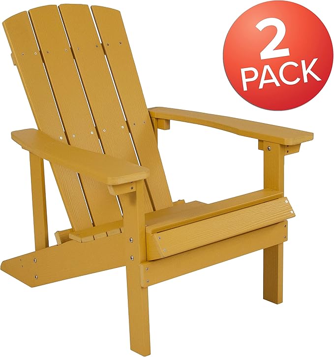 Flash Furniture Charlestown Poly Resin Adirondack Chair - Yellow - All Weather - Indoor/Outdoor - Set of 2