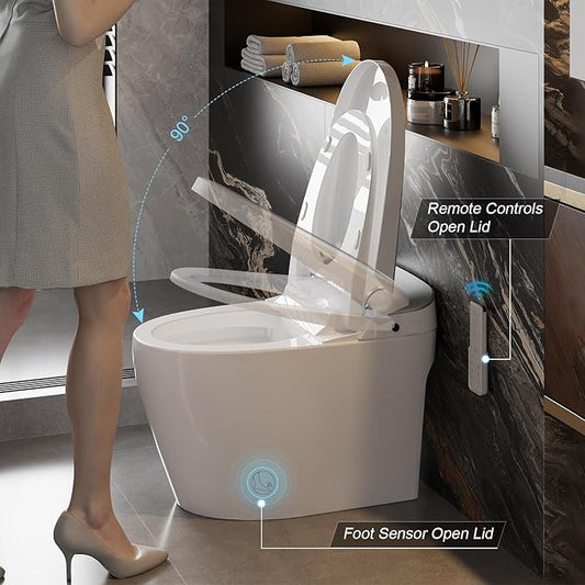 Smart Toilet, Bidet Toilet with Pump Assisted,Auto Dual Flush, Foam Shield, Foot Sensor Operation, 12-Inch Rough-In, Heated Bidet Seat, Warm Water & Dryer LED Display & Night Light (ST-A01)