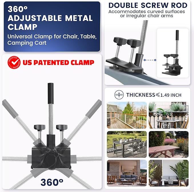 Chair Umbrella with Clamp,2PACK 53 inches Double Canopy Beach Chair Umbrella with Universal Clamp,50+ UV Protection,360° Swivel,Folding Clip on Sun Umbrellas for Table,Camping,Bench Chairs,Golf Cart