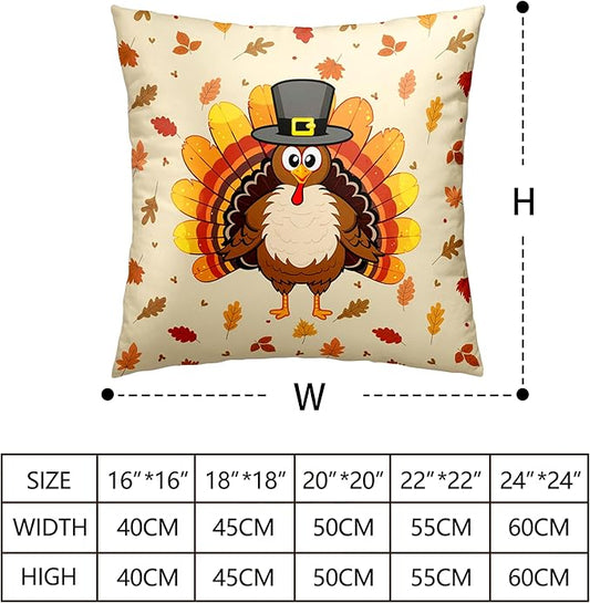Turkey Pillow Covers 20x20 Set of 2 Thanksgiving Throw Pillow Covers Square Fall Leaves Pillow Case for Thanksgiving Decorations Living Room Couch