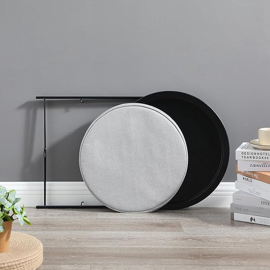 VECELO Round Side/End Table with Fabric Storage Basket，Metal Anti-Rust and Waterproof Small Bedside Nightstand with Removable Tray Top for Living Room，Balcony & Laundry，Black /1pcs with Basket