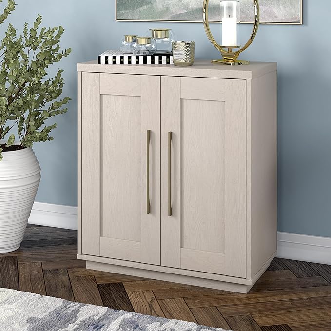 Henn&Hart 28" Accent Cabinet, Modern Sideboard Buffet Cabinet with 2 Doors and an Adjustable Shelf for Living Room, Dining Room, Bedroom or Entryway, Alder White