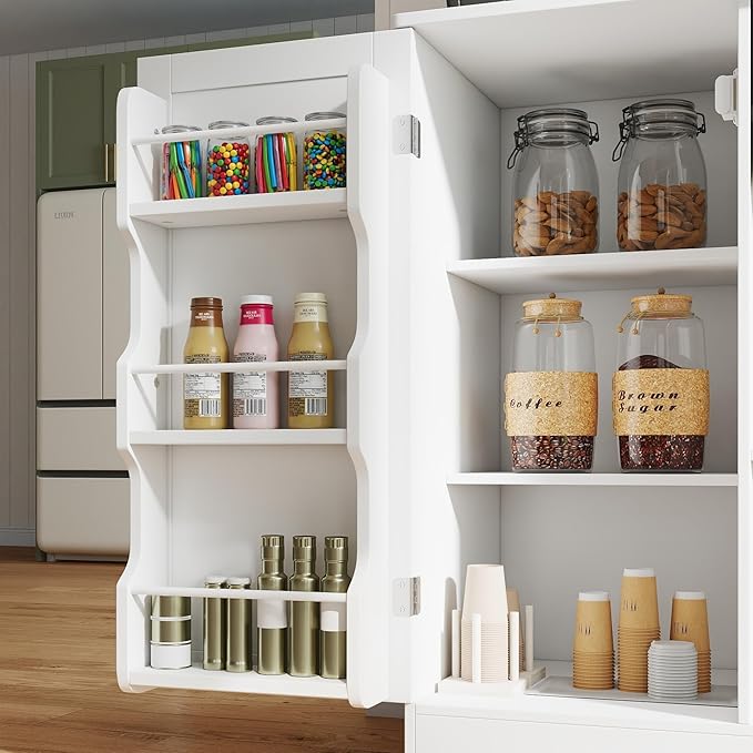 Gizoon Kitchen Sideboard Buffet Cabinet with Storage Coffee Bar Cabinet with Drawer, Kitchen Pantry Storage with Door and Shelves for Bathroom and Living Room, White
