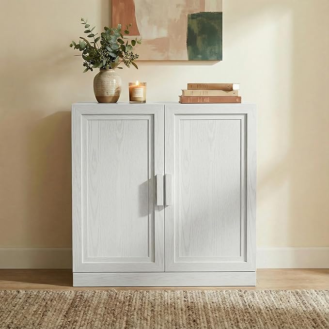 Casaphoria Adam Sideboard Buffet Cabinet with Storage, Sideboard Cabinet with Wooden Doors & Adjustable Shelves, 31" W x 31" H Coffee Bar for Entryway Kitchen Living Room, White