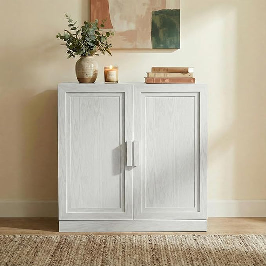 Casaphoria Adam Sideboard Buffet Cabinet with Storage, Sideboard Cabinet with Wooden Doors & Adjustable Shelves, 31" W x 31" H Coffee Bar for Entryway Kitchen Living Room, White
