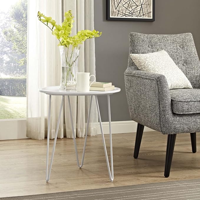 Modway Digress Mid-Century Round Side Table With Hairpin Legs in White