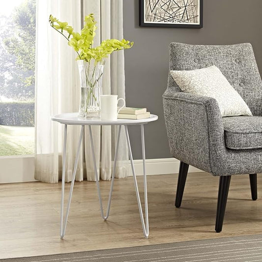 Modway Digress Mid-Century Round Side Table With Hairpin Legs in White