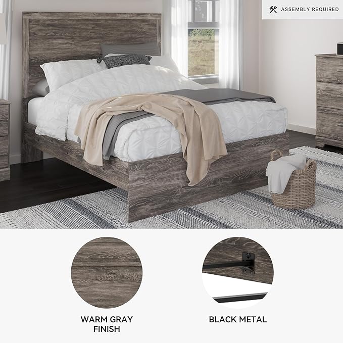 Signature Design by Ashley Ralinksi Vintage Full Panel Bed with Metal Slats, Foundation or Box Spring Needed, Gray