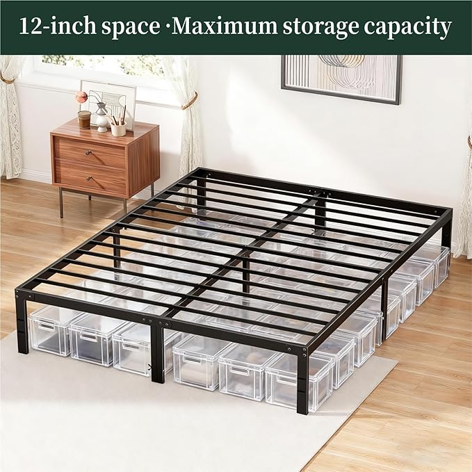 King Size Bed Frame, 14 Inch Metal Platform Bed Frames with Heavy Duty Steel Slat Support, No Box Spring Needed, Easy Assembly, Under Bed Storage