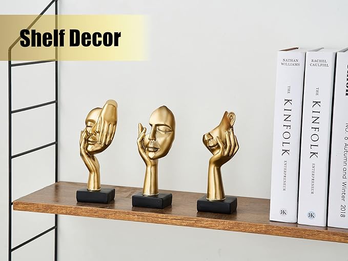 3 Pcs Gold Thinker Statues Sculptures for Home Decor, Golden Statues Table Decor Accents, House Decorations for Living Room Bedroom Office, Bookshelf Decorative Objects