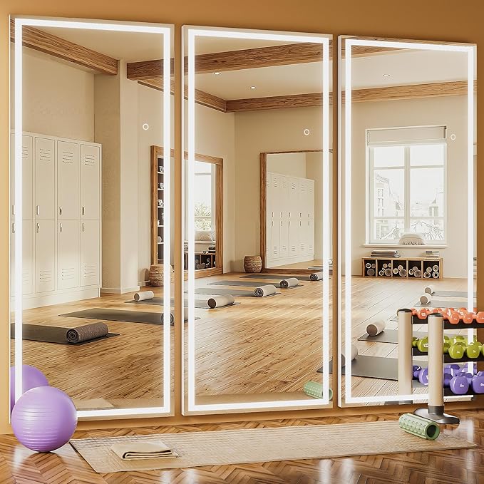 95" x 40" Full Length Mirror with Lights, Large LED Lighted Floor Standing Body Mirror, Dimmable & 3 Color Lighting for Home Gym, Cloakroom, Living Room, Tempered Glass, White Frame
