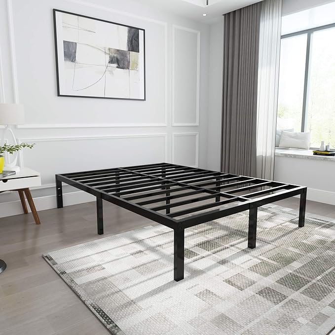 14 Inch Tall 3500lbs Heavy Duty Metal Bed Frame/with Storage/Mattress Foundation/Steel Slats Platform/Noise Free/No Box Spring Needed,Cal King