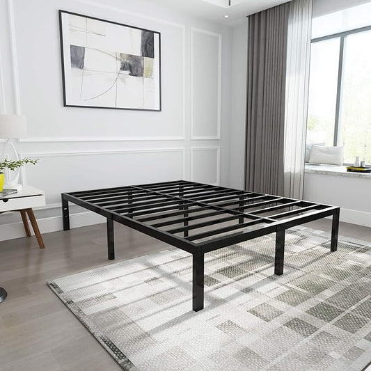 14 Inch Tall 3500lbs Heavy Duty Metal Bed Frame/with Storage/Mattress Foundation/Steel Slats Platform/Noise Free/No Box Spring Needed,Cal King