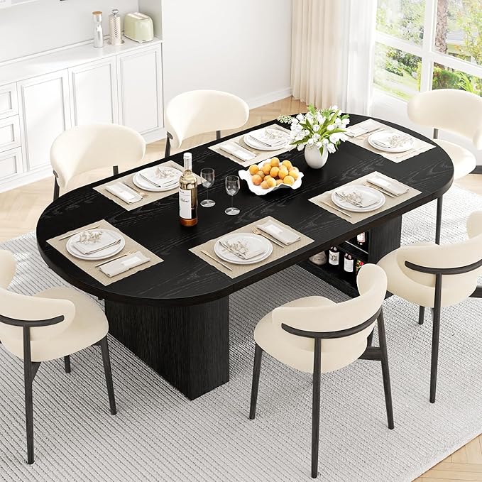 78.7" Dining Table for 6 8 10, Modern Dining Room Table with Storage, Wood Kitchen Table with Heavy Duty Legs, Dinner Tables for Kitchen Dining Room (Black)