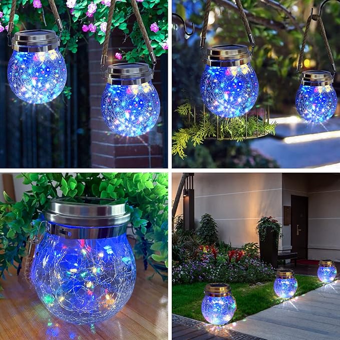 Hanging Outdoor Solar Lights,VGE 30LED Cracked Glass Ball Decorative Lights,Solar Powered Waterproof Landscape with Handle for Tree Yard Garden Patio Fence Holiday Decor(Multicolor)