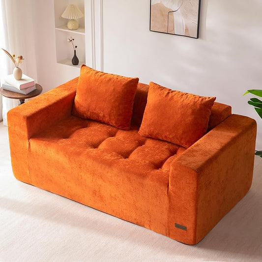 MAXYOYO Modular Sofa Couch, 61" Loveseat Boneless Cloud Couch with Deep Seat, Chenille Upholstered Living Room Sleeper Sofa Chair for Living Room, No Assembly Required, Orange
