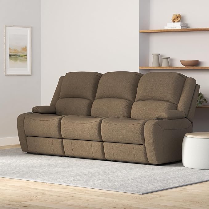 RecPro Charles Powered Double Recliner Sofa & Loveseat | Wall Hugger RV Furniture - Cloth Oatmeal 80''