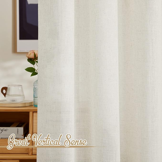 NICETOWN Linen Blend Living Room Curtains 84 inches Long, Rod Pocket & Back Tab Flax Linen Burlap Semi Sheer Drapes Privacy with Light Through Window Treatments for Bedroom, Natural, W42 x L84