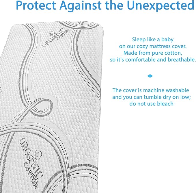 FoamRush 6-Inch (48" x 72") Bunk, Soft, Fitted, Zippered Mattress Cover Replacement, Premium Cotton, Waterproof, Non Skid Bottom, Mattress Pad Cover, Mattress Not Included