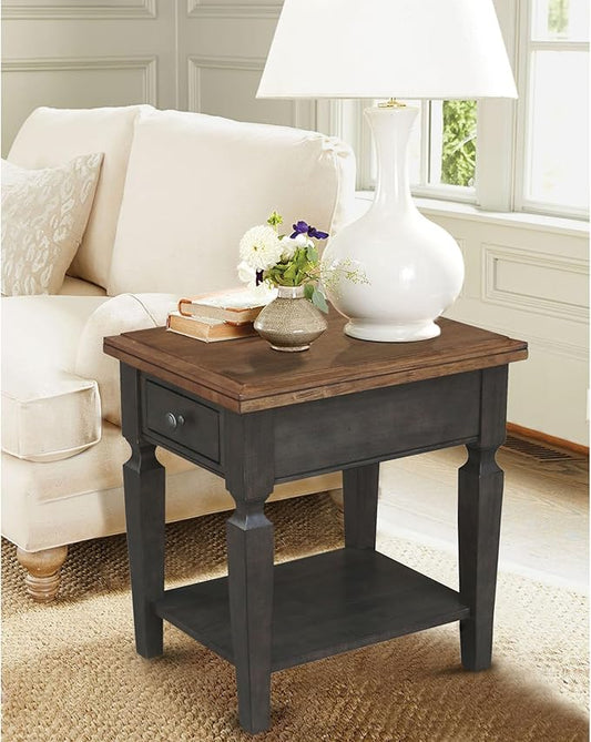 IC INTERNATIONAL CONCEPTS Vista Solid Wood End Table in Hickory/Washed Coal