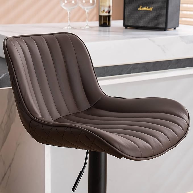 YOUNUOKE Bar Stools Set of 2 Adjustable Counter Height Barstools PU Leather Upholstered Stool with Back Mid Century Modern Chairs for Home Kitchen Island, Brown