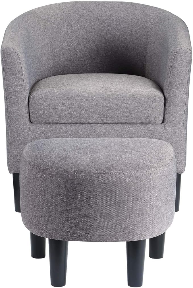 Convenience Concepts Take a Seat Churchill Accent Chair with Ottoman, Cement Gray Fabric