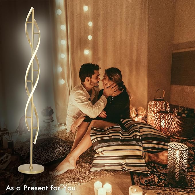 DNA 61" Tall Lamp with Dimmable Rmoete Control,Gold Spiral Beside Corner Modern Floor Lamp for Bedroom,3 Color Temperatures Lamp Standing Lamp for Living Room,Dining Room(Gold)