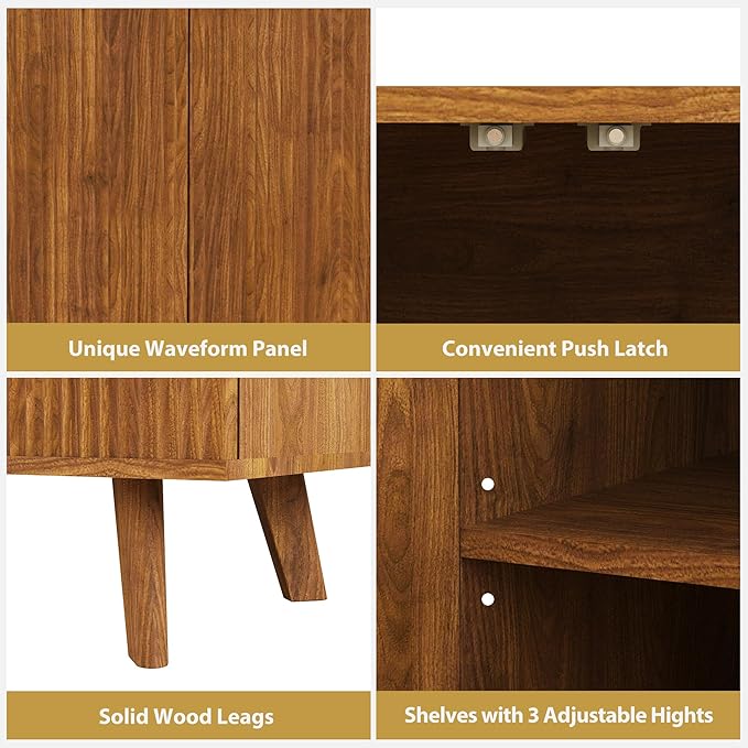 Set of 2 Sideboard Storage Cabinet with Doors and Shelves, Buffet Cabinet with Storage for Kitchen/Dinning room,Credenza Storage Cabinet for Living room/Entryway/Media/TV Console Table-walnut