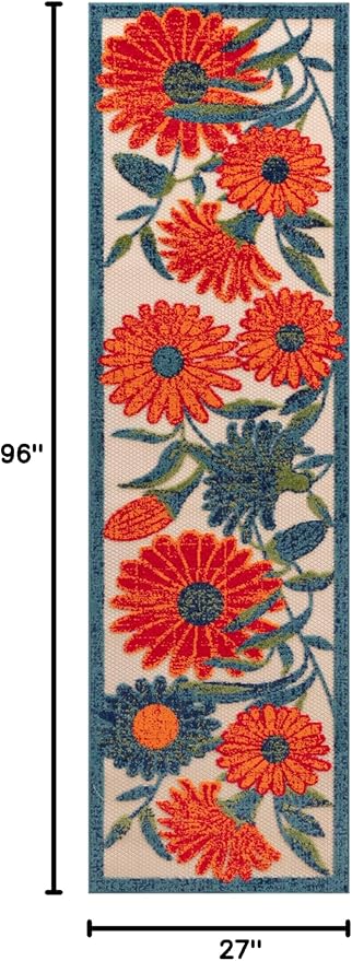 Nourison Home Aloha Ivory Multicolor 2'3" x 8' Area Rug - Easy Clean, Non Shedding, Bed Room, Living Room, Dining Room, Kitchen (8' Runner)