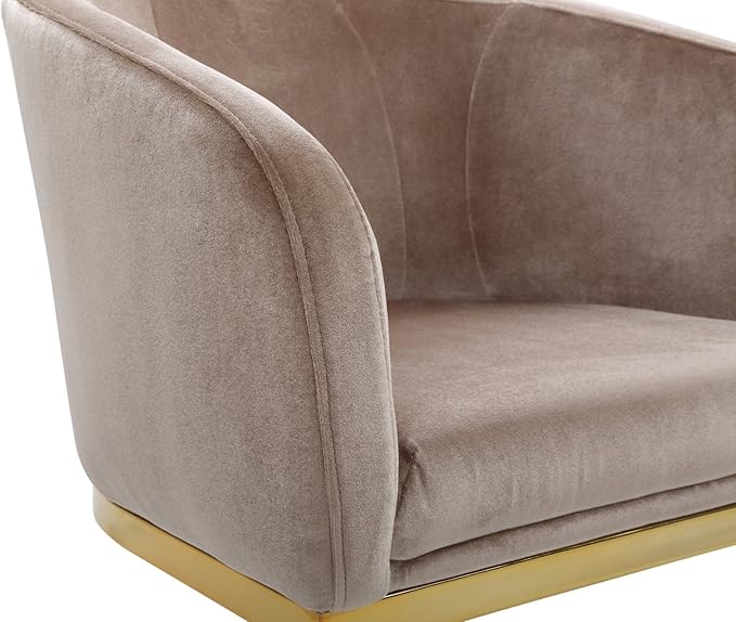 Iconic Home Siena Accent Club Chair Shell Design Velvet Upholstered Half-Moon Gold Plated Solid Metal U-Shaped Base Modern Contemporary Taupe 25.6D x 23.2W x 31.7H in