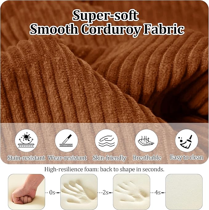 87'' Convertible Compressed Corduroy Folding Cloud Sofa Bed, Modern Modular Boneless Pull Out 3 Seater Sleeper in a Box, 5 in 1 Foldable Floor Mattress Couch, No Assembly Needed, Orange, Pillows, King