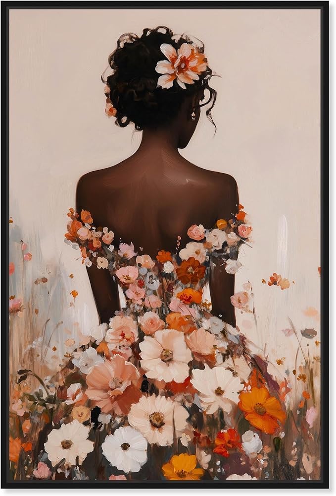 Autumn Bloom Dress Canvas Print Fashion Wall Decor by Art Remedy, Black Frame, 16 x 24