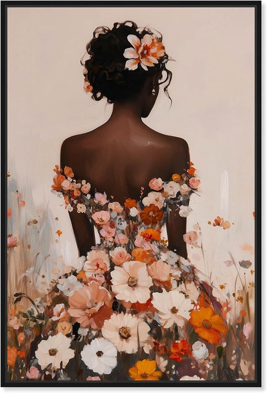 Autumn Bloom Dress Canvas Print Fashion Wall Decor by Art Remedy, Black Frame, 16 x 24