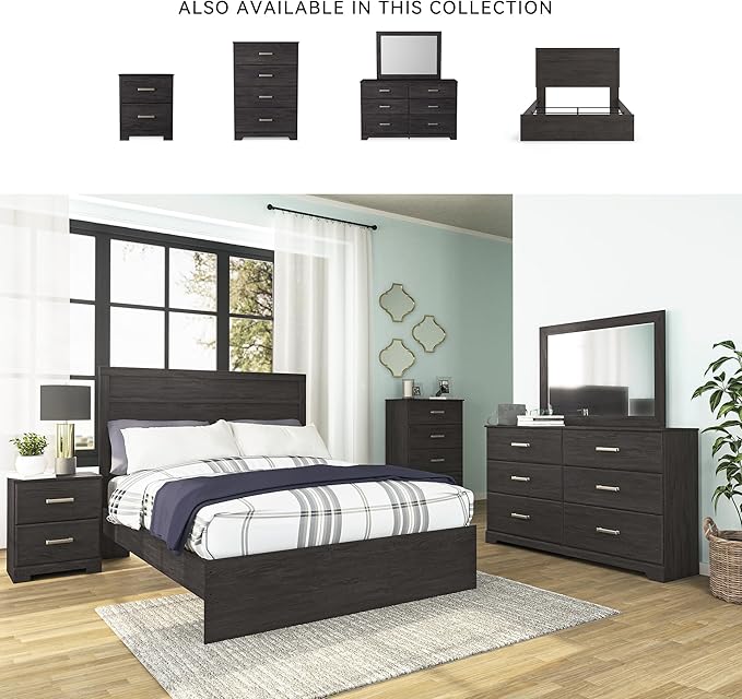Signature Design by Ashley Belachime Casual Queen Panel Bed with Metal Slats, Foundation or Box Spring Needed, Black