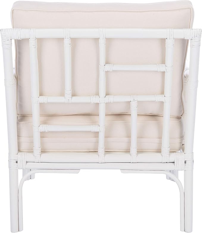 Safavieh Home Kazumi Coastal White Rattan Cushion Accent Chair (ACH6508A)