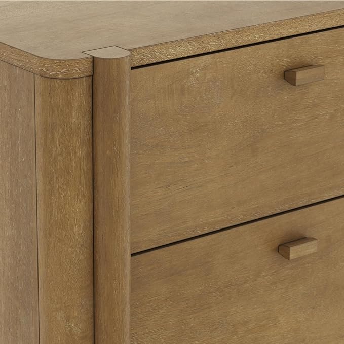Nathan James Solace Mid Century Modern 2 Drawer Nightstand with Solid Wood Frame and Rounded Details, Light Brown