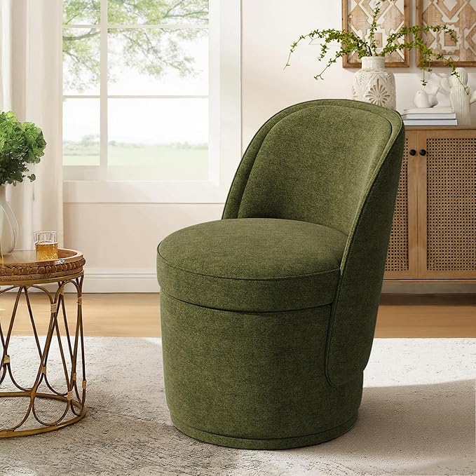 Swivel Accent Chair, 360° Swivel Chair with Hidden Storage, Modern Small Barrel Swivel Armchair for Living Room/Bedroom, Green