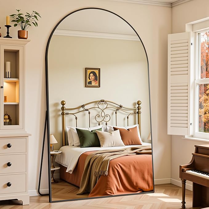 Full Length Mirror, 81"x41" Arched Full Body Mirror, Floor Mirrors with Stand, Body Mirrors Standing Hanging Leaning Against Wall,Aluminum Frame Mirrors for Bedroom Cloakroom,Living Room,Black