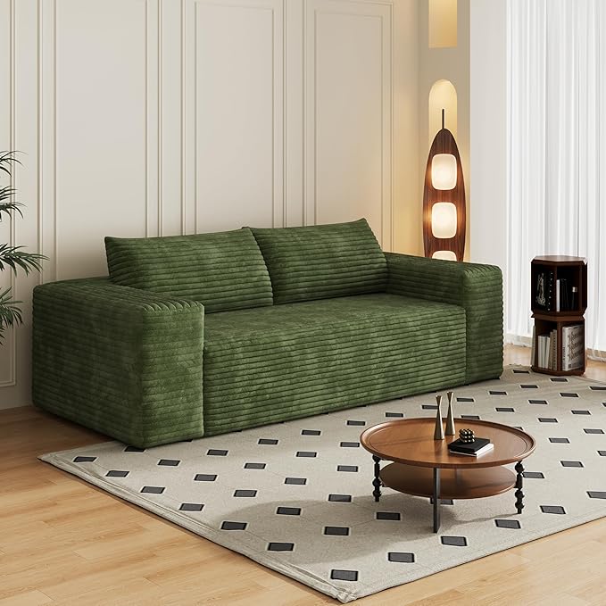 Eafurn Memory Foam Boneless Loveseat Sofa Couch, 3-Seater Upholstered Sofa with Corduroy Fabric and Wider Armrest, No Assembly Sofa for Living Room, Bedroom & Apartment | Sturdiness, Breathable material, Sofa in A Box