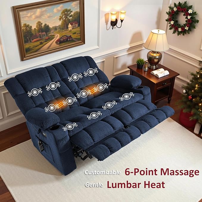 MCombo 80.7" W 3 Seater Power Reclining Sofa with Heat and Vibration Massage, Zero Gravity Recliner Sofa Couch with Drop Down Table for Living Room, Fabric 6316M10