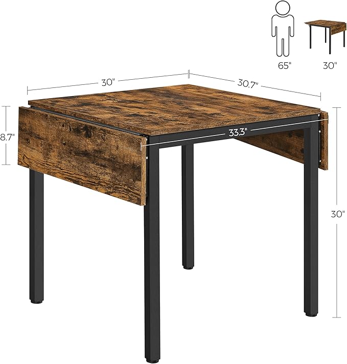 VASAGLE Extendable Dining Set, Dining Table with 4 Chairs, for Kitchen, 33.3-47.3 Inches Wide, Steel Frame, Rustic Brown and Ink Black LDC092B01V1-02