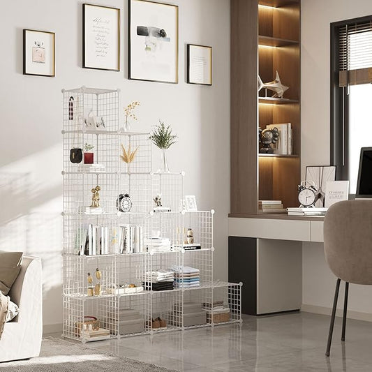 C&AHOME Wire Cube Storage - 20-Cube Organizer, Metal Grids, Modular Bookshelf Shelf, Ideal for Bedroom & Office, 48.4'L x 12.4'W x 60.6'H White UWCSM20W