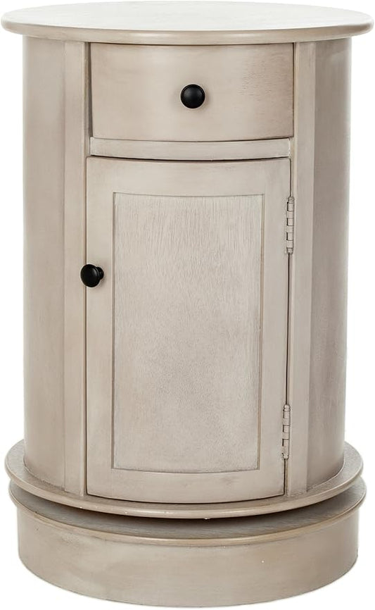 SAFAVIEH Home Collection – Tabitha Grey Round Swivel Storage End Table, Farmhouse Accent Table with Drawer & Cabinet, Fully Assembled (AMH5712A)