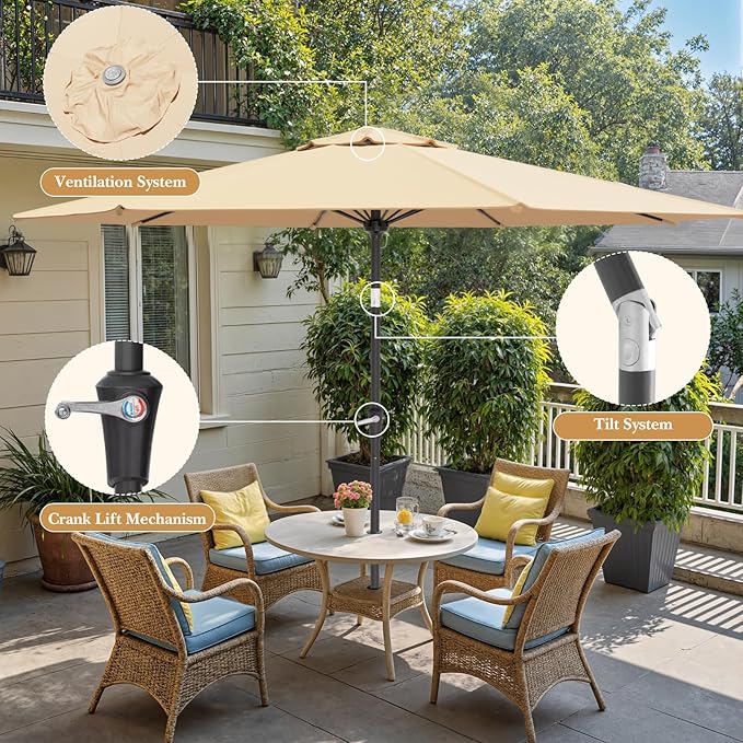 Sannwsg Outdoor Patio Umbrella,Table Umbrella with Push Button Tilt and Crank,Market Umbrella with 8 Sturdy Ribs,Yard Umbrella