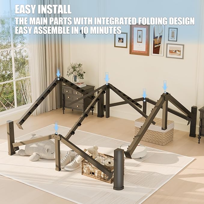 18 inch King Size Bed Frame with Round Corner Legs Mattress Slide Stopper,3500 lbs Heavy Duty Metal Platform,Steel Slat Support,No Box Spring Needed,Easy Assembly,Noise Free
