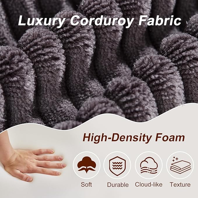 SUYOLS Corduroy Cloud Couch with Pillow, Premium Memory Foam, No Assembly Required, Deep Seat Sofa in Box, Space-Saving Chair for Home, Living Room, Bedroom, Apartment, Office, Loveseat, Dark Gray