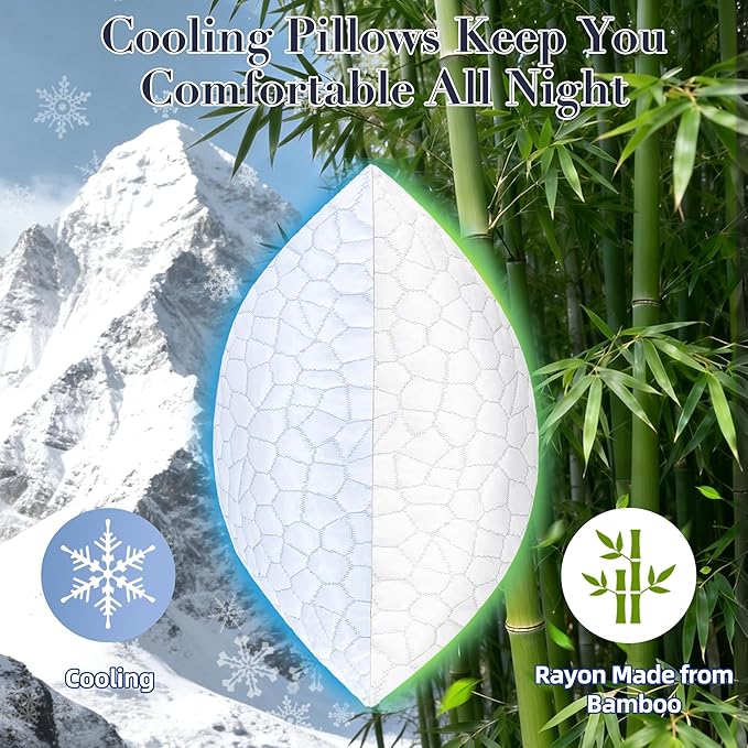 Yettbea Adjustable Shredded Memory Foam Pillows King Size Set of 2, Luxury Cooling Bamboo Rayon Pillow w/Washable Zippered Cover, Soft or Firm Support Bed Pillow for Side, Back, Stomach Sleeper