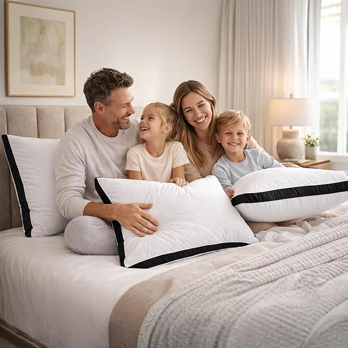 LUX Décor Gusseted Style Soft Hotel Pillows Set of 2 – for Side, Stomach & Back Sleepers - Down Alternative Hotel Bed Pillows – 100% Microfiber Cover, Virgin PSF Fill – Black, King 36x18