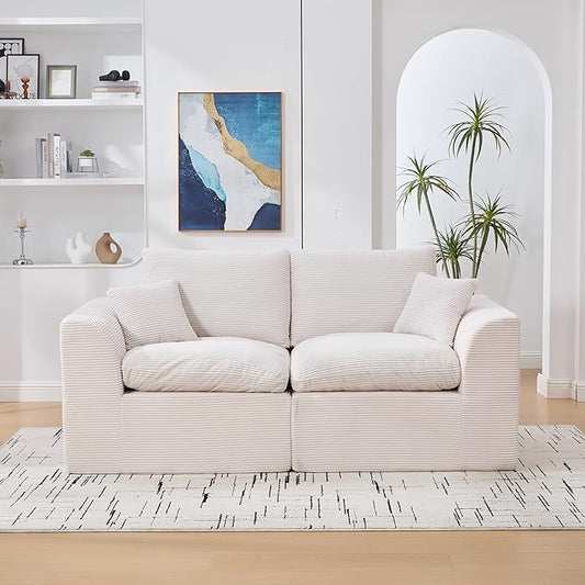 80.3" Cloud Loveseat Boneless Sofas for Living Room, 2 Seaters Modular Foam Cloud Sofa Couches, 2 Seat Compression Foam Couch with Toss Pillows, No Assembly Required