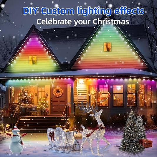 Permanent Outdoor Lights Pro, 50ft with 36 RGB LED Lights for Daily and Accent Lighting, IP65 Waterproof Smart Eaves String Lights with App & Remote, Rainbow Light for Halloween,Christmas -50FT